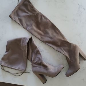 Taupe thigh high boots